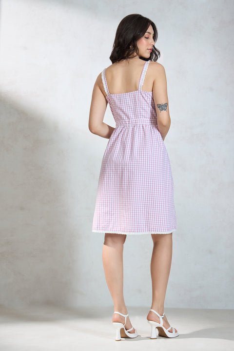 Eileen 100% Cotton Front Tie Lace Detail Dress - View 6
